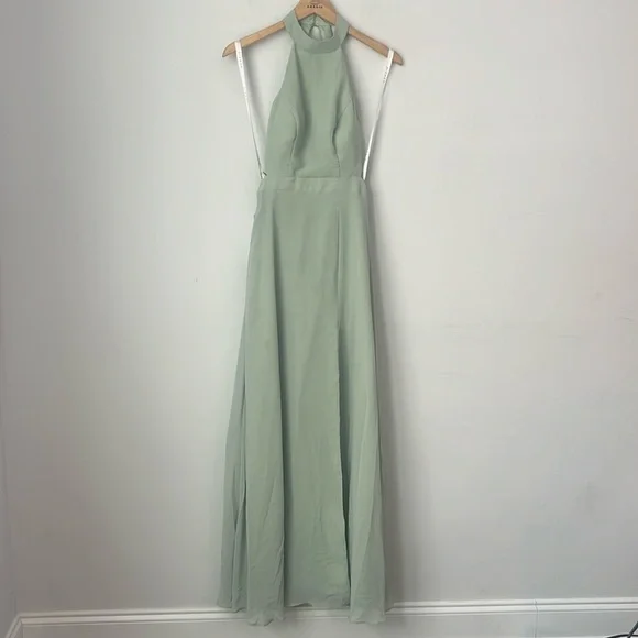 AZAZIE CLARICE A-Line Halter Chiffon Floor-Length Dress Agave Sz A0 NWT ◼️ - Picture 4 of 13